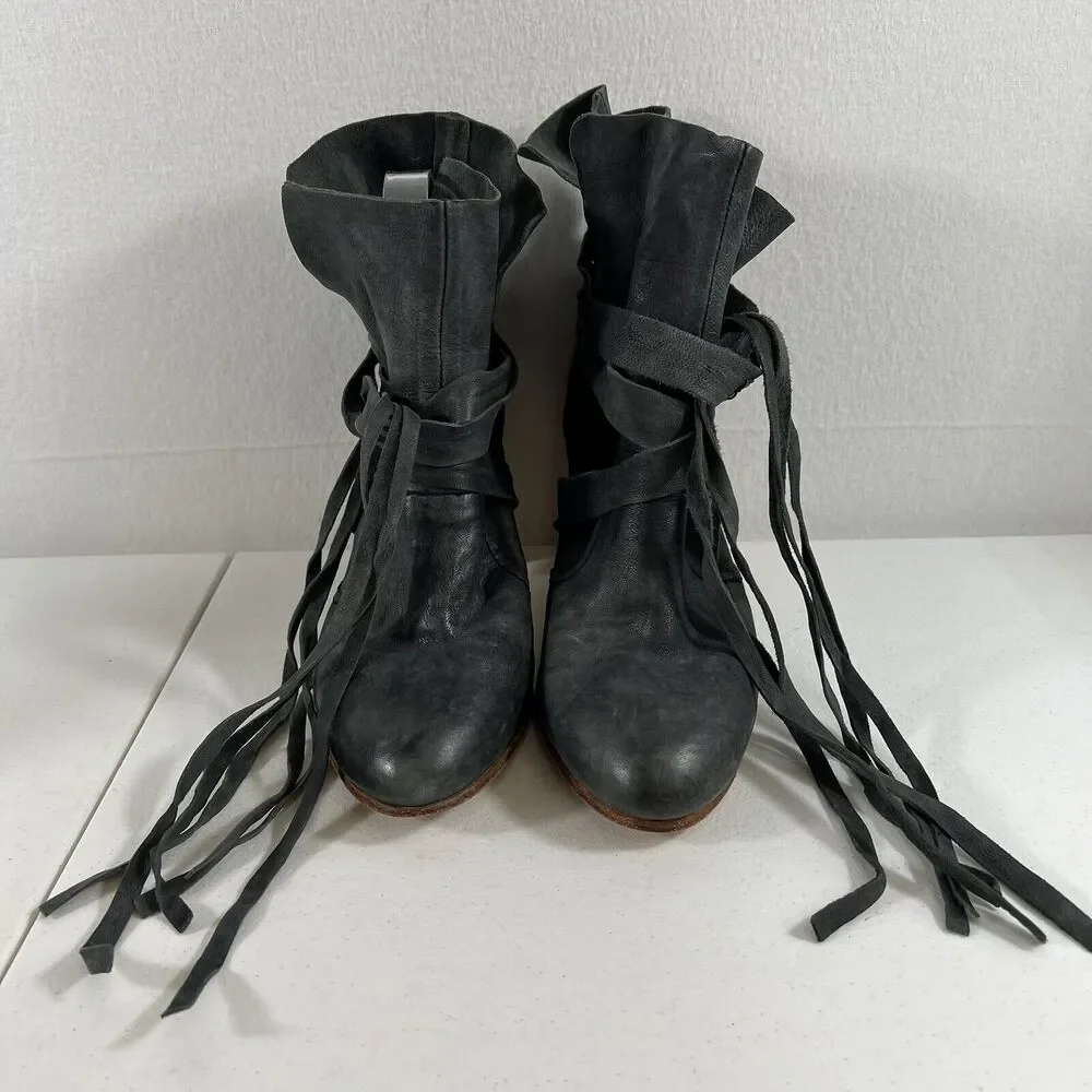 Free People Size 39 US 9 Seven Wonders Leather Ankle Boots Women’s Gray Buttery - Picture 6 of 13